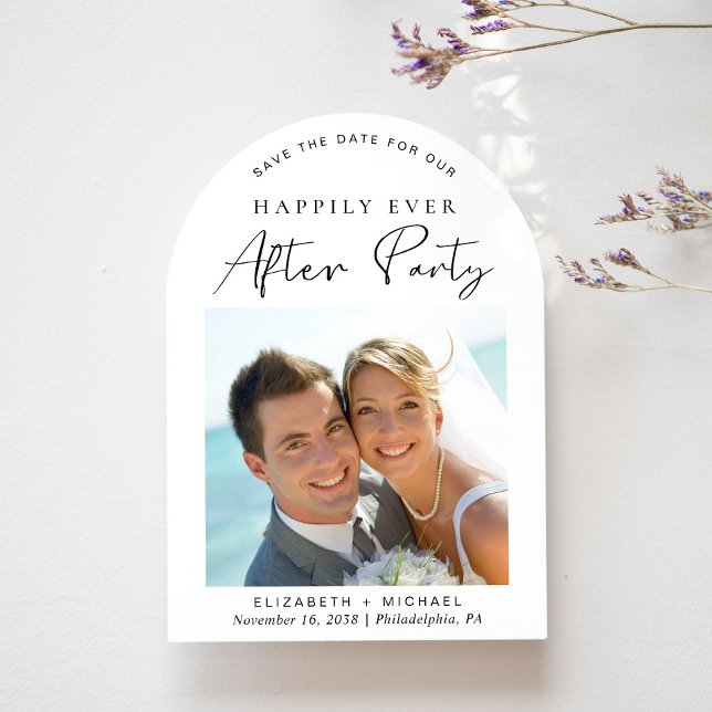 Happily Ever After Photo Wedding Reception Arch Save The Date (A stylish save the date announcement for a reception to celebrate your elopement or private wedding )