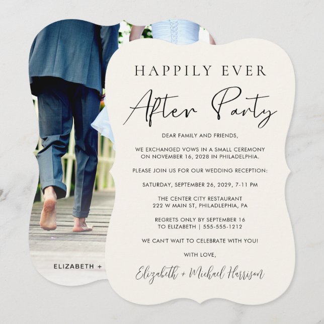 Happily Ever After Photo Wedding Reception Cream Announcement (Front/Back)
