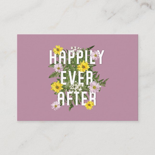 Happily Ever After Pink and Yellow Floral Place Card (Front)