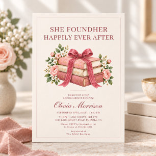 Happily Ever After Pink Bow Floral Bridal Shower Invitation