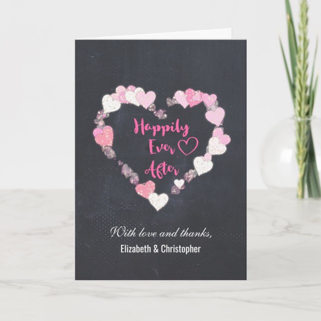 Happily Ever After Pink Hearts Wedding Thank You Card (Front)