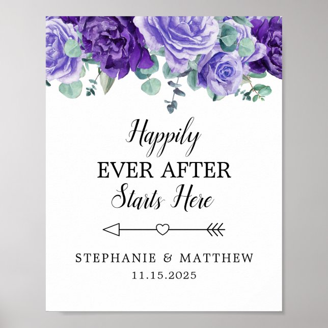 Happily Ever After Purple Blooms Wedding Welcome P Poster (Front)