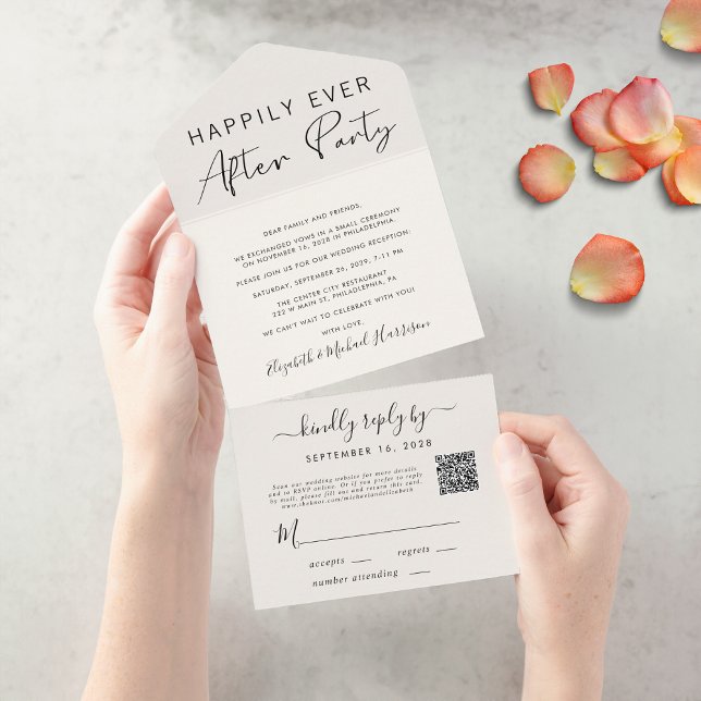 Happily Ever After QR Code Cream Wedding Reception All In One Invitation (Creator Uploaded)