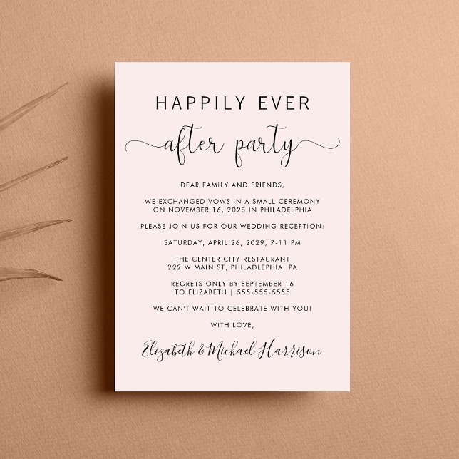 Happily Ever After QR Code Pink Wedding Reception Invitation (From private vows to a grand party - invite family and friends to celebrate your marriage!)