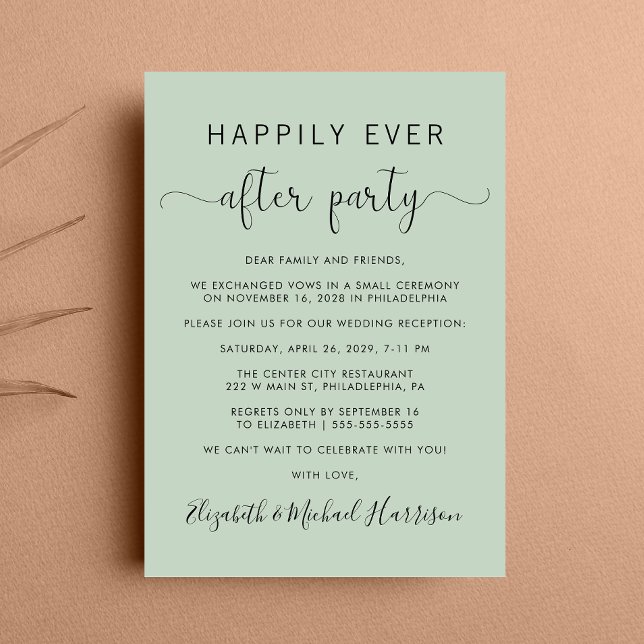 Happily Ever After QR Code Sage Wedding Reception Invitation (From private vows to a grand party - invite family and friends to celebrate your marriage!)