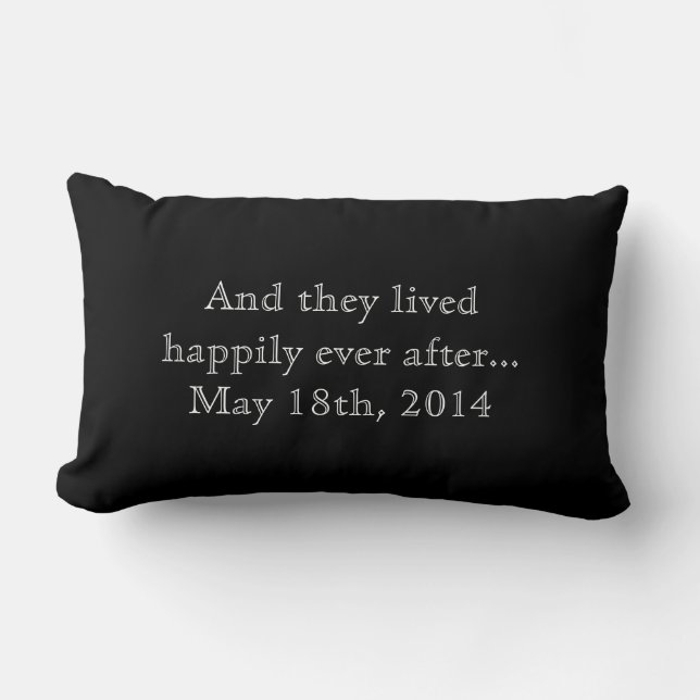 Happily Ever After Quote | Monogram Wedding Lumbar Cushion (Front)