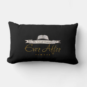 Happily Ever After Quote Vintage Story Book Black Lumbar Cushion
