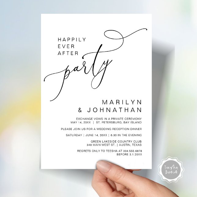 Happily Ever After Reception Dinner and Dancing Invitation (Happily Ever After Reception Dinner and Dancing Cash Bar, Adult only Invitation Card PDF White Black)