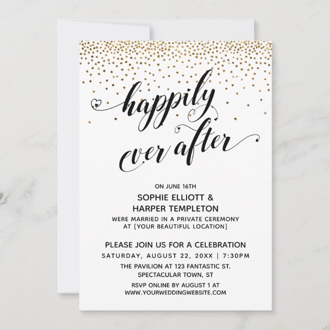 Happily Ever After Reception Only Gold Confetti Invitation (Front)
