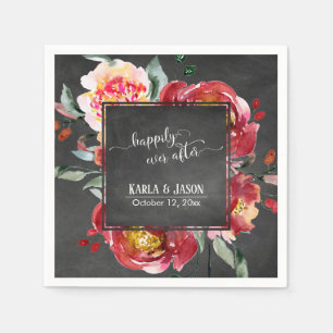 Happily Ever After Red Flower Bouquet Chalkboard Napkin