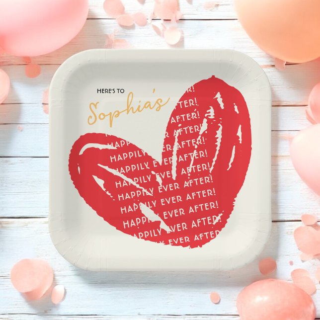Happily Ever After Red Heart Bridal Brunch Shower Paper Plate (Creator Uploaded)