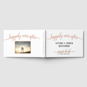 Happily Ever After Rose Gold Script Photo Wedding Guest Book