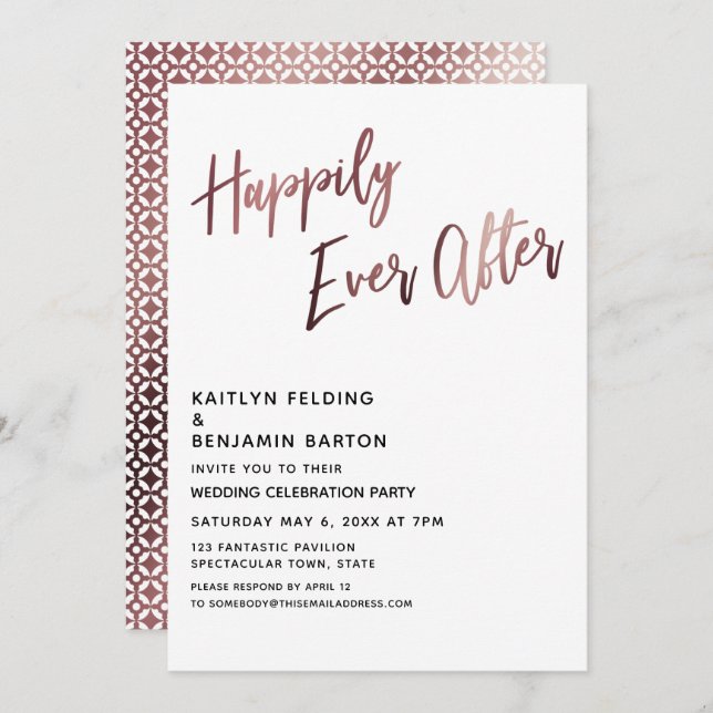 Happily Ever After Rose Gold Wedding Reception Invitation (Front/Back)