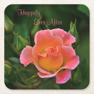 Happily Ever After Rose Square Paper Coaster