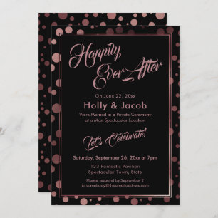 Happily Ever After Rosegold Confetti Bubbles Black Invitation
