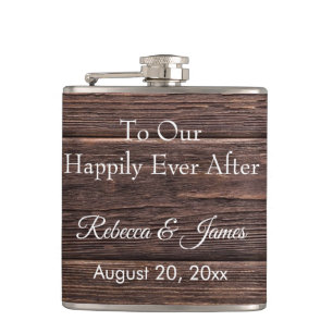 Happily Ever After Rustic Brown Wedding Monogram Hip Flask