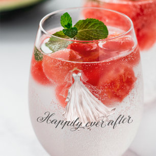 Happily Ever After Rustic Country Wedding Dress Stemless Wine Glass
