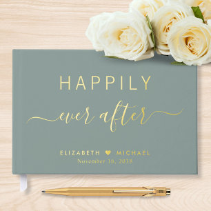Happily Ever After Sage Green Wedding Guest Book