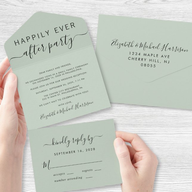 Happily Ever After Sage Green Wedding Reception All In One Invitation (Creator Uploaded)