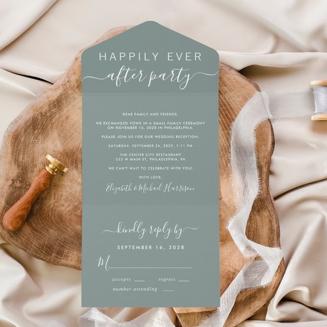 Happily Ever After Sage Green Wedding Reception All In One Invitation (Creator Uploaded)