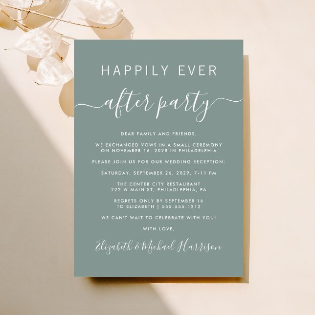Happily Ever After Sage Green Wedding Reception Invitation (From private vows to a grand party - invite family and friends to celebrate your marriage!)