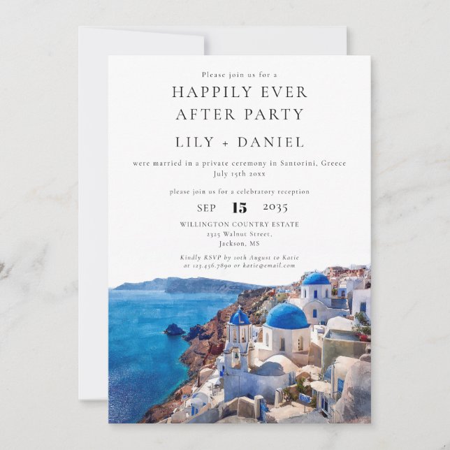 Happily Ever After Santorini Greece Wedding Invitation (Front)