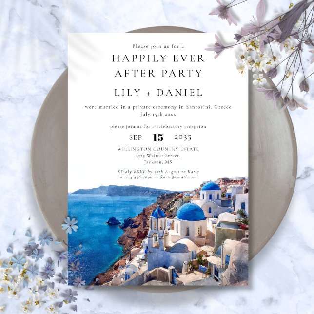 Happily Ever After Santorini Greece Wedding Invitation (Happily Ever After Santorini Greece Wedding Invitation)