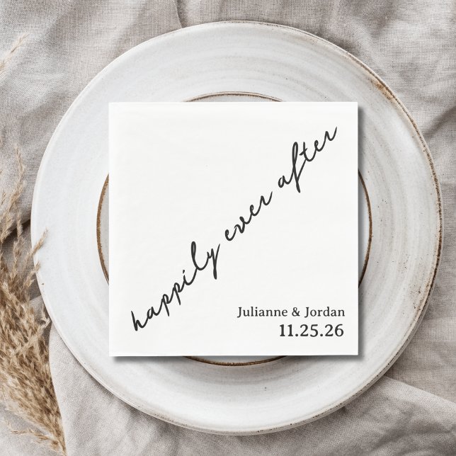Happily Ever After Scribble Cursive Custom Wedding Napkin (Creator Uploaded)