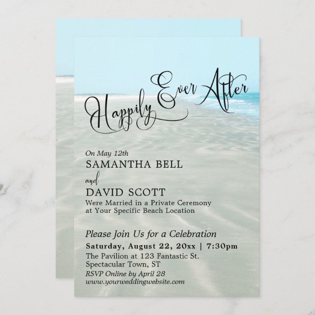 Happily Ever After Script, Beach Wedding Reception Invitation (Front/Back)
