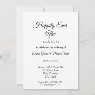 Happily Ever After Script Black & White Wedding Invitation