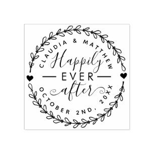 Happily Ever After Script Newlywed Wedding Date Rubber Stamp