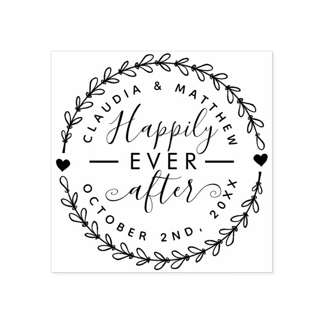 Happily Ever After Script Newlywed Wedding Date Rubber Stamp (Imprint)