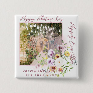 Happily Ever After Script Personalise Couple photo 15 Cm Square Badge
