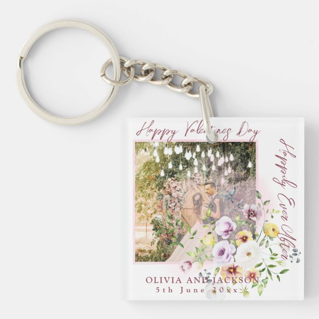 Happily Ever After Script Personalise Couple photo Key Ring (Front)