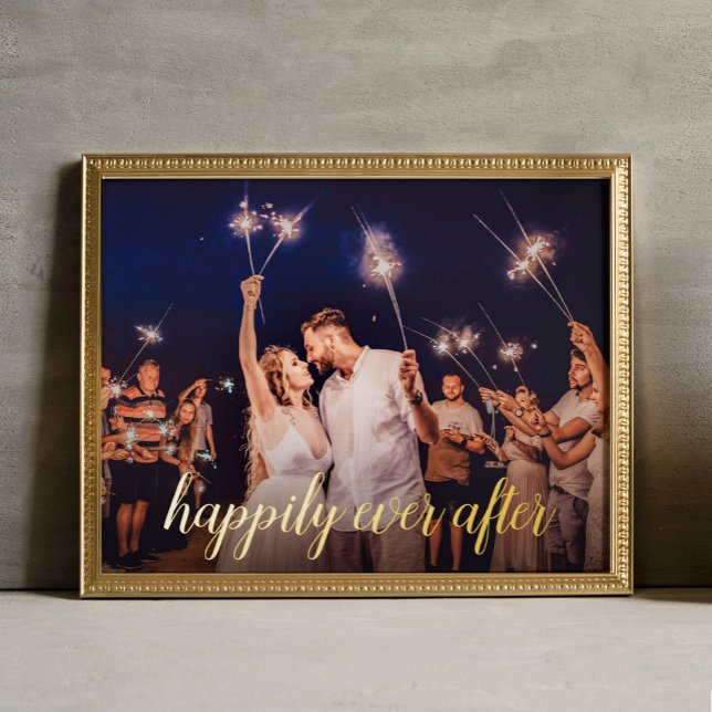 Happily ever after script wedding photo foil prints (Creator Uploaded)