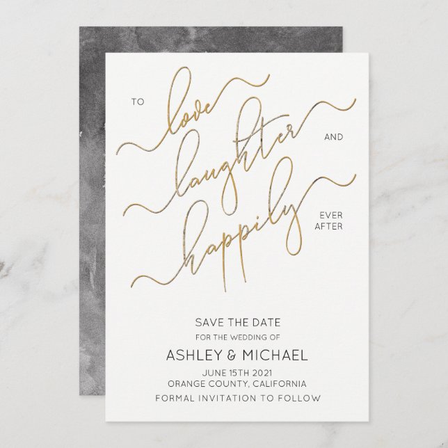 Happily Ever After Script Wedding Save The Date Invitation (Front/Back)