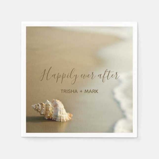 Happily Ever After Seashell on the Beach Wedding Napkin (Front)