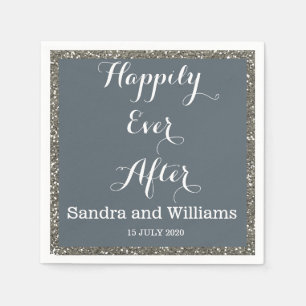 'Happily Ever After'-Silver Glitter Personalised Napkin