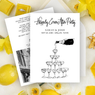 Happily Ever After Simple Black & White Champagne Invitation