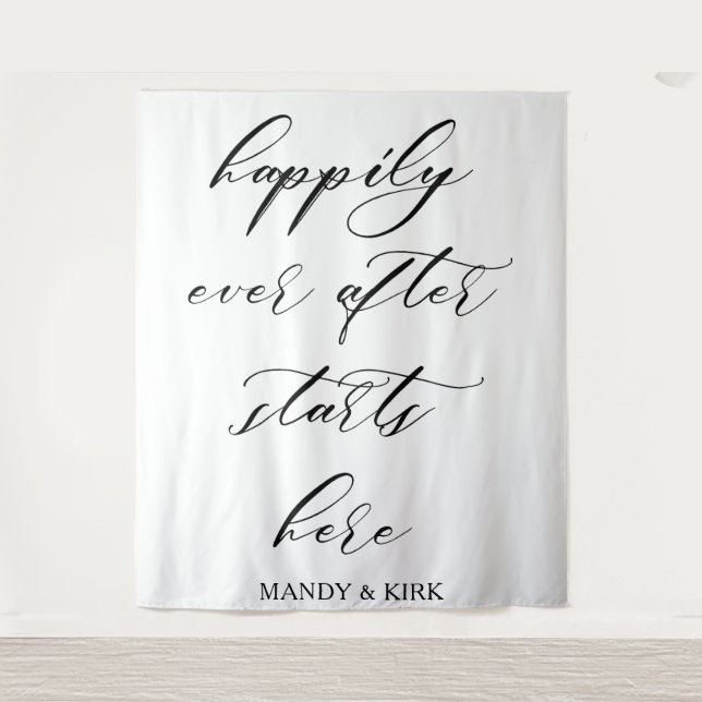 Happily Ever After Starts Here – Romantic Wedding  Tapestry (Front)
