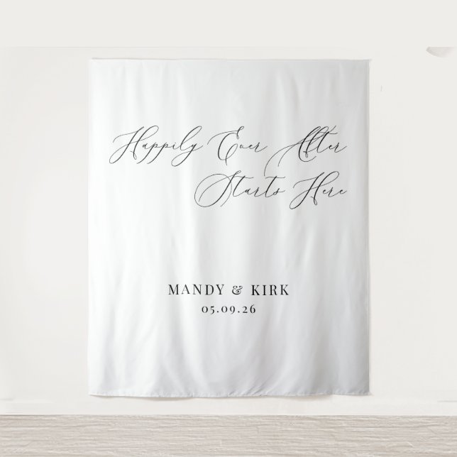 Happily Ever After Starts Here wedding backdrop  Tapestry (Front)