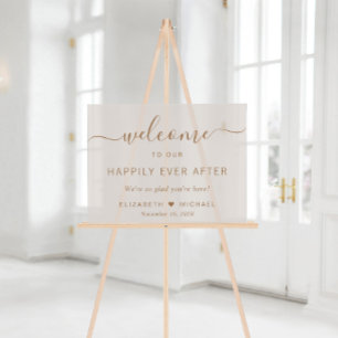 Happily Ever After Taupe Wedding Welcome Acrylic Sign