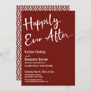 Happily Ever After Typography Bold White on Wine Invitation