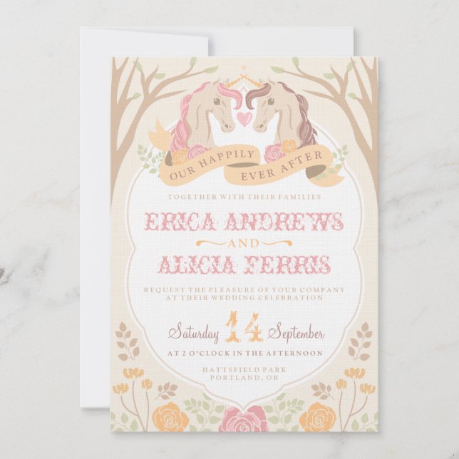 Happily Ever After Unicorn Wedding Invitation (Front)
