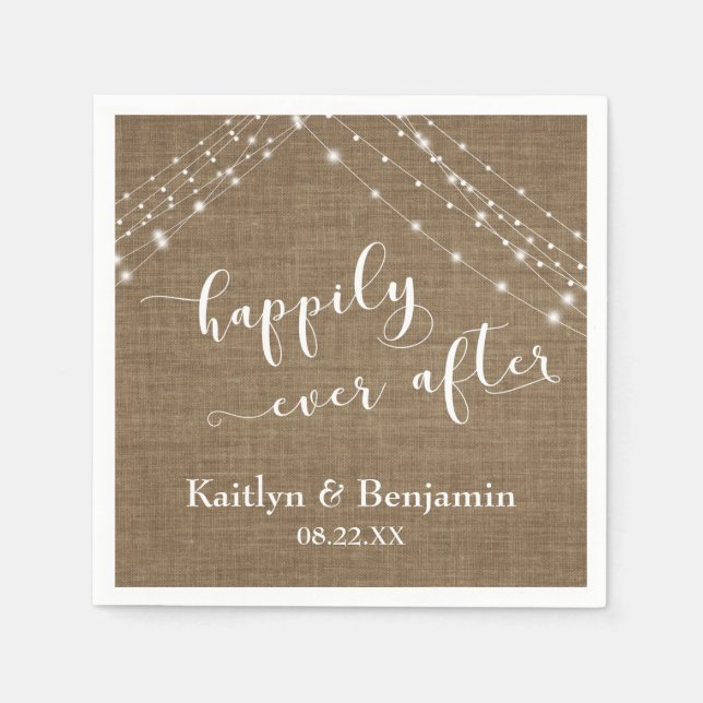 Happily Ever After w/ Burlap & White Light Strings Napkin (Front)