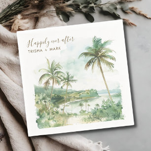 Happily Ever After Watercolor Beach Wedding Napkin