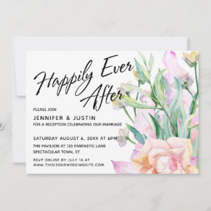 Happily Ever After Watercolor Floral Bouquet Invitation