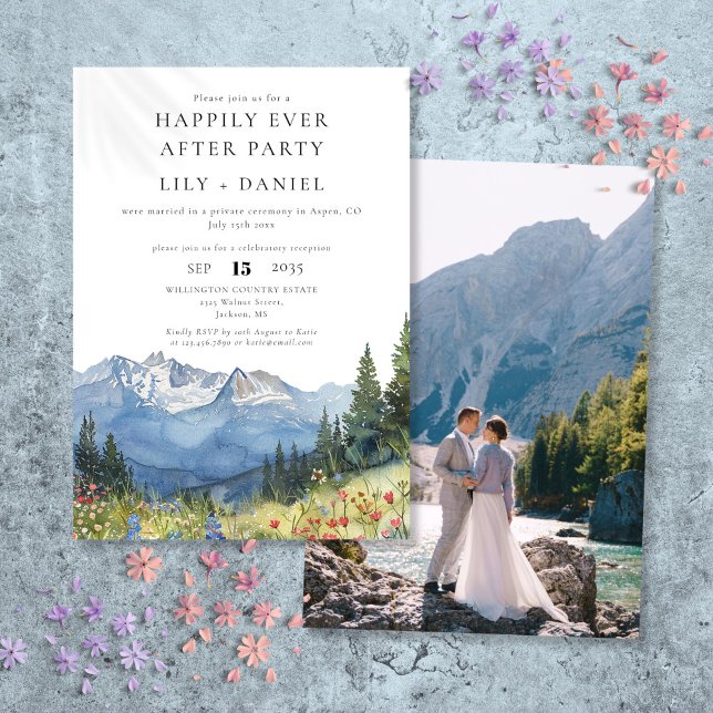 Happily Ever After Watercolor Mountain Photo Invitation (Happily Ever After Watercolor Mountain Photo Invitation)