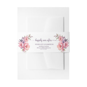 Happily Ever After Watercolor Peony Wedding Invitation Belly Band