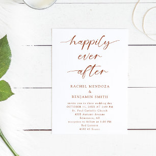 Happily Ever After Wedding Boho Script Elegant Invitation